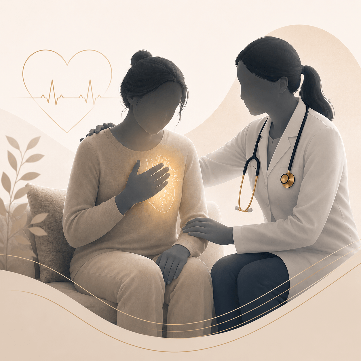 Médica ajudando paciente em consulta cardiológica